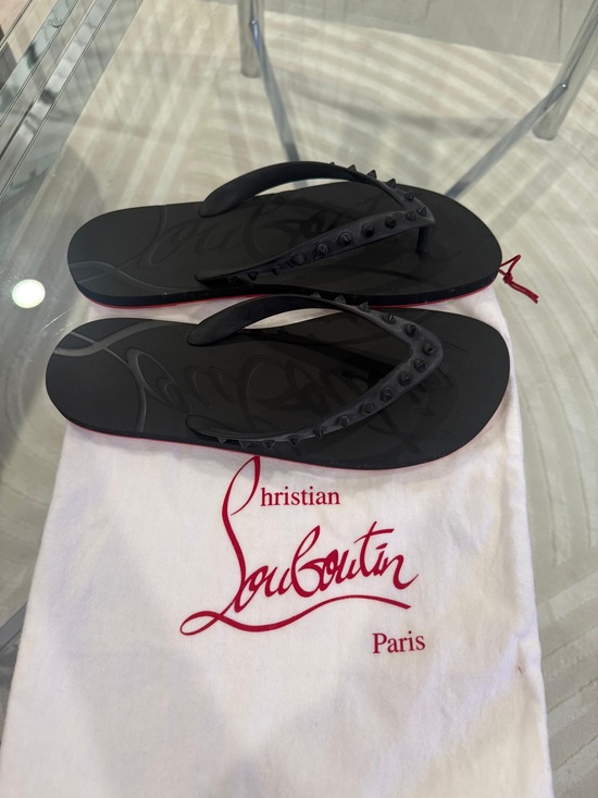 Christian Louboutin Black Studded Rubber Flip Flops main image 2